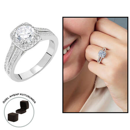 Elmas Görünümlü Avangarde 925 Ayar Gümüş Bayan Baget Yüzük - Tesbihane