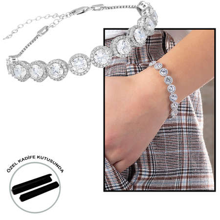 Elmas Görünümlü Büyük Boy 925 Ayar Gümüş Su Yolu Bileklik - Tesbihane