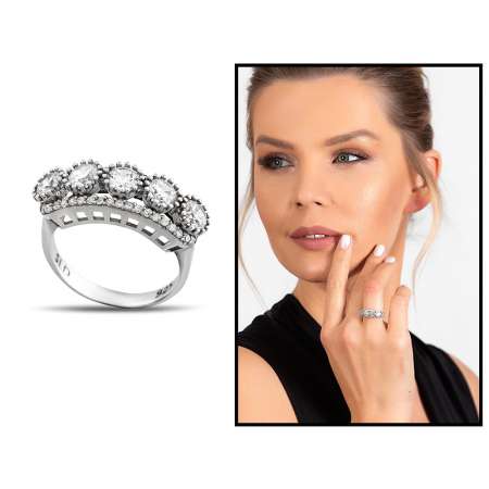 Elmas Görünümlü Damla Tasarım 925 Ayar Gümüş Kadın Beştaş Yüzük - Tesbihane