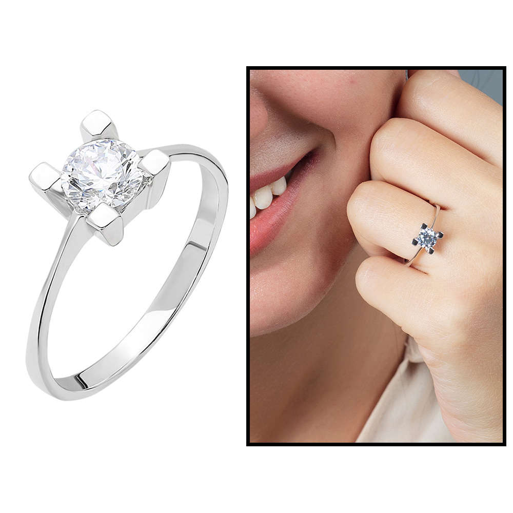 Starlight Diamond Pırlanta Montür Kare Tasarım 925 Ayar Gümüş Bayan Tektaş Yüzük - 2