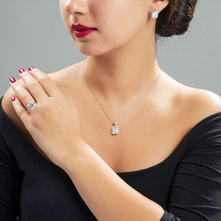 Elmas Görünümlü Maxi Baget Taşlı 925 Ayar Gümüş 3'lü Takı Seti - Tesbihane