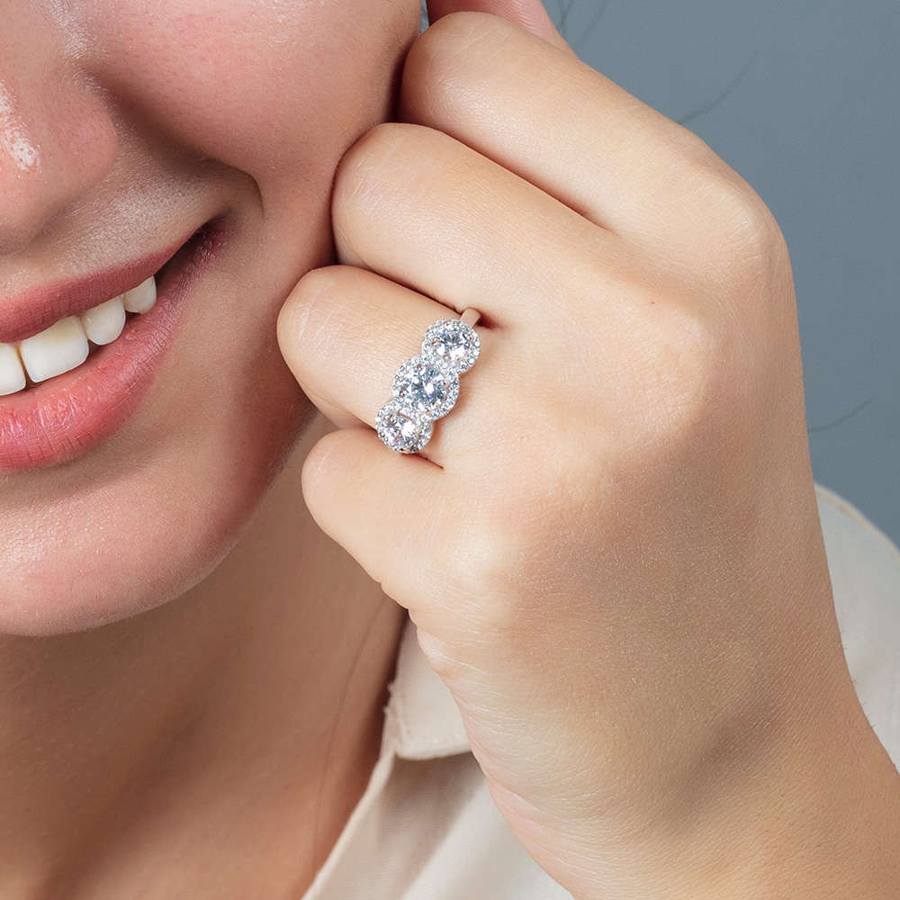 Starlight Diamond Pırlanta Montür Maxi Tasarım 925 Ayar Gümüş Bayan Tria Yüzük - 3