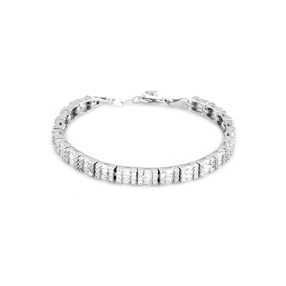 Elmas Görünümlü Mikro Taşlı Orta Boy 925 Ayar Gümüş Su Yolu Bileklik - 5