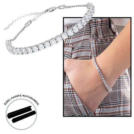 Elmas Görünümlü Orta Boy 925 Ayar Gümüş Su Yolu Bileklik - Tesbihane