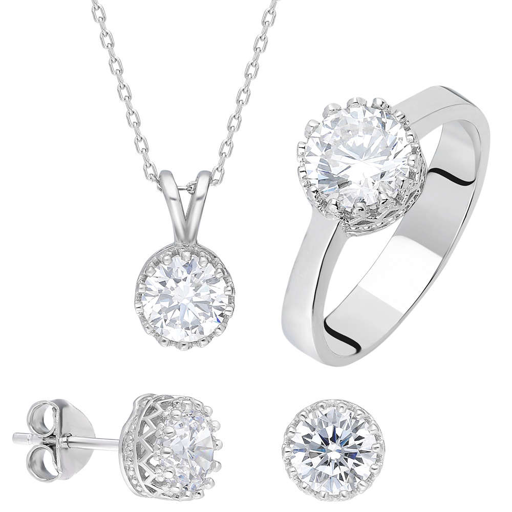 Starlight Diamond Pırlanta Montür Oval Tektaş 925 Ayar Gümüş 3'lü Takı Seti - 2