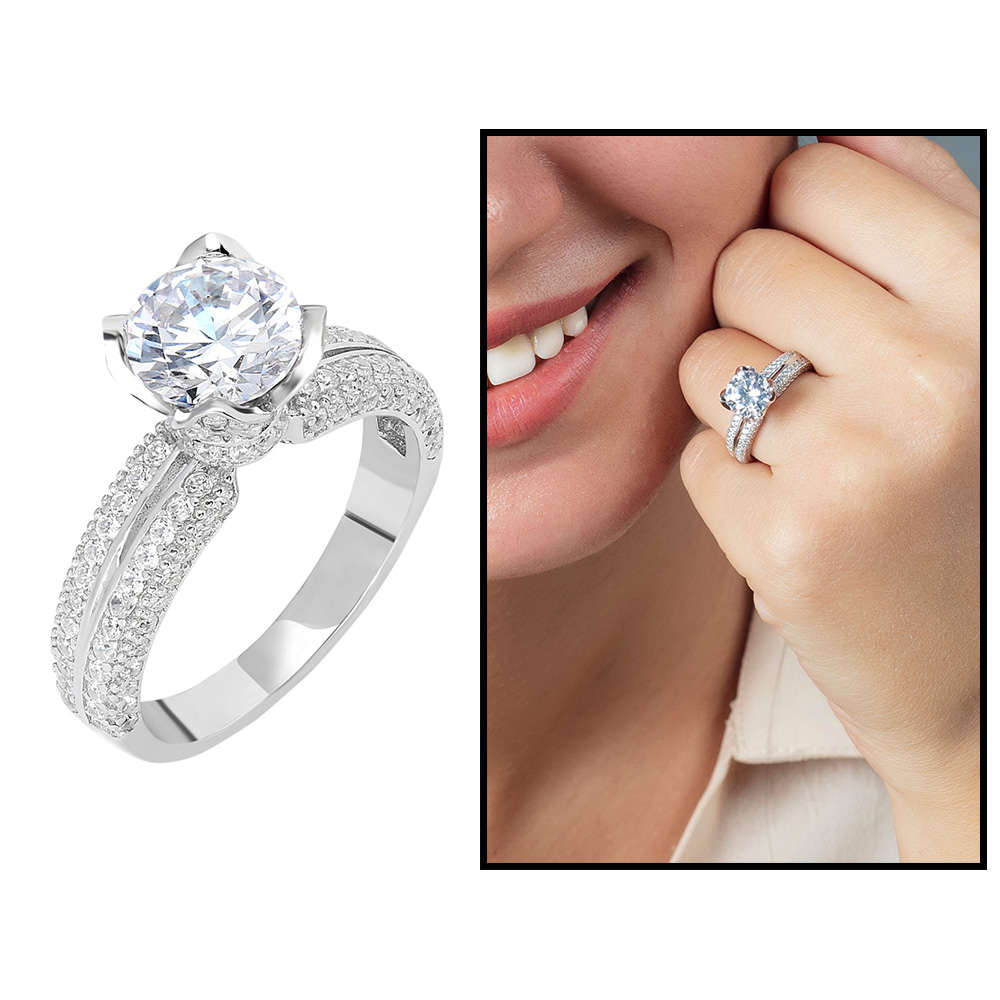 Starlight Diamond Pırlanta Montür Sevgi Temalı 925 Ayar Gümüş Bayan Tektaş Yüzük - 2