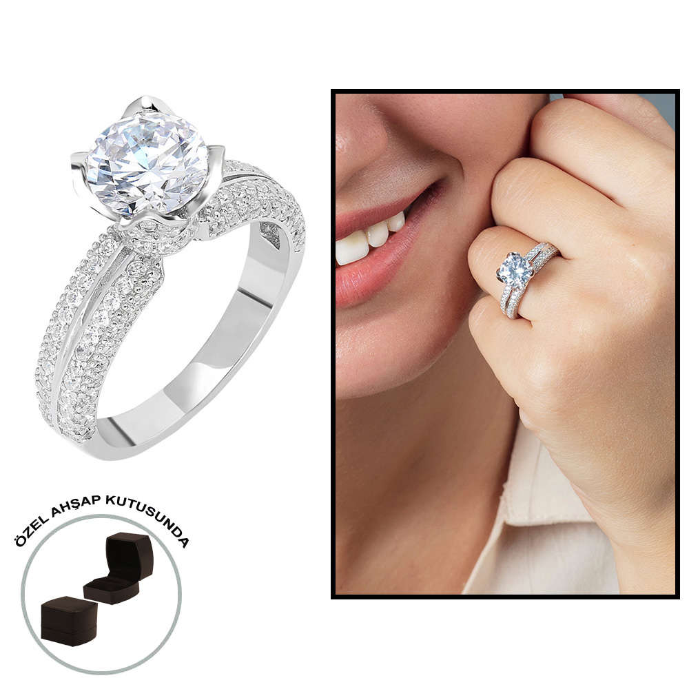 Starlight Diamond Pırlanta Montür Sevgi Temalı 925 Ayar Gümüş Bayan Tektaş Yüzük - 1