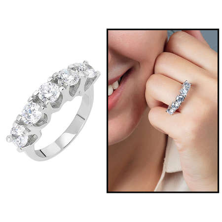 Elmas Görünümlü U Tasarım 925 Ayar Gümüş Bayan Beştaş Yüzük - Tesbihane