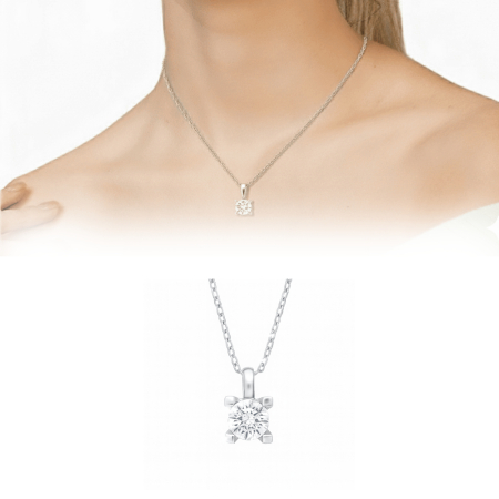 Elmas Görünümlü U Tasarım Gümüş Renk 925 Ayar Gümüş Bayan Kolye - Tesbihane