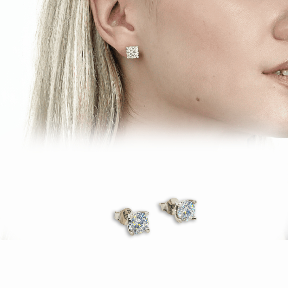 Elmas Görünümlü U Tasarım Gümüş Renk 925 Ayar Gümüş Bayan Küpe - 1