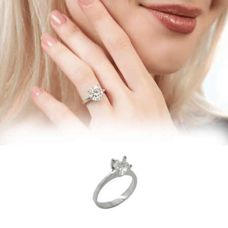 Elmas Görünümlü U Tasarım Gümüş Renk 925 Ayar Gümüş Bayan Tektaş Yüzük - Tesbihane