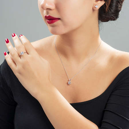 Elmas Görünümlü U Tektaş 925 Ayar Gümüş 3 lü Takı Seti - Tesbihane