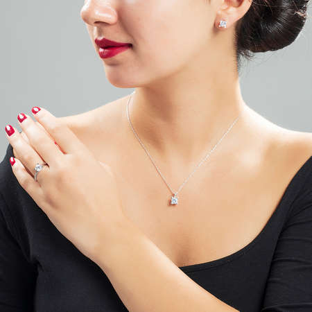 Elmas Görünümlü V Tektaş 925 Ayar Gümüş 3 lü Takı Seti - Tesbihane