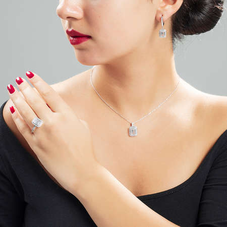 Elmas Görünümlü Zarif Baget Taşlı 925 Ayar Gümüş 3 lü Takı Seti - Tesbihane