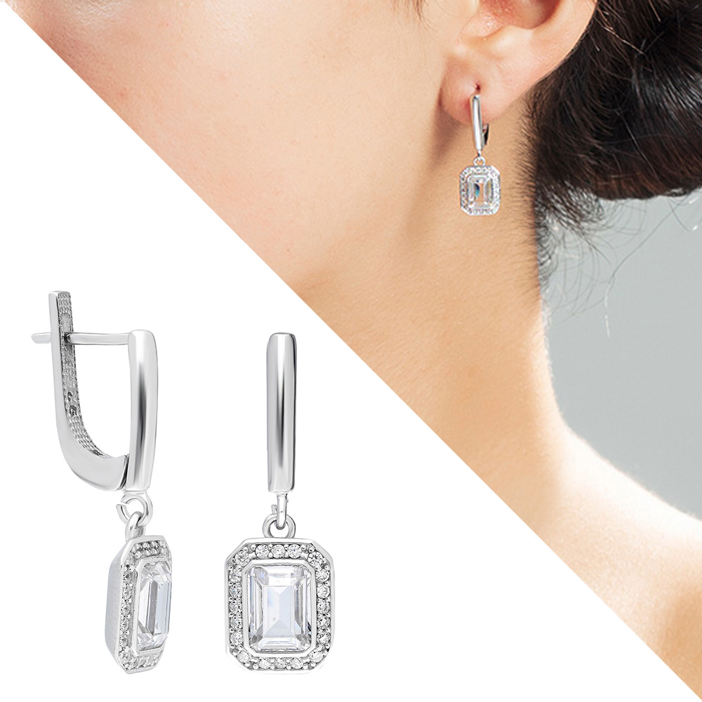 Elmas Görünümlü Zarif Baget Taşlı 925 Ayar Gümüş Kadın Küpe - 1