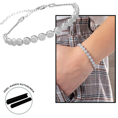 Elmas Görünümlü Zarif Tasarım 925 Ayar Gümüş Su Yolu Bileklik - Tesbihane