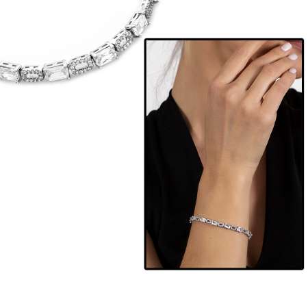 Elmas Görünümlü Zirkon Taşlı Orta Boy 925 Ayar Gümüş Su Yolu Bileklik - Tesbihane