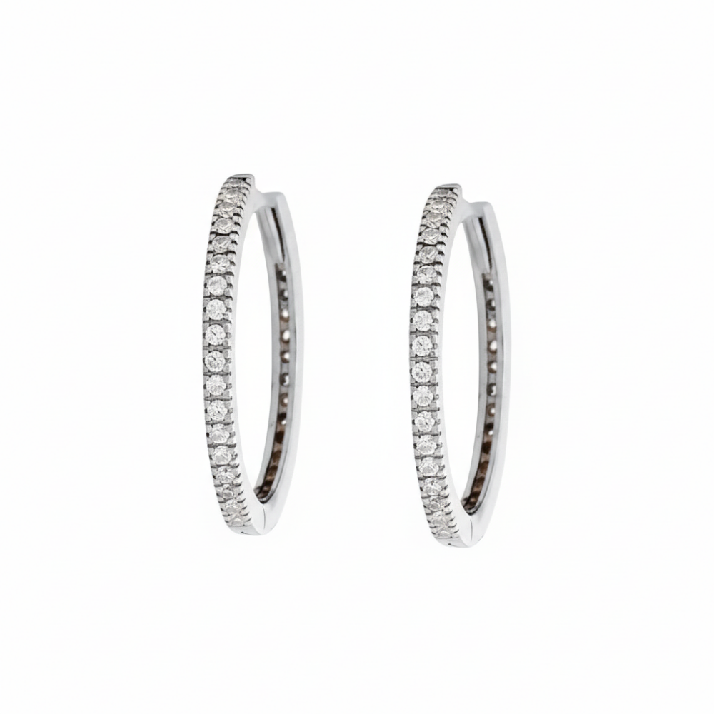 Elmas Görünümlü Tek Sıra Zirkon Taşlı Halka Tasarım 925 Ayar Kadın Gümüş Küpe - 4