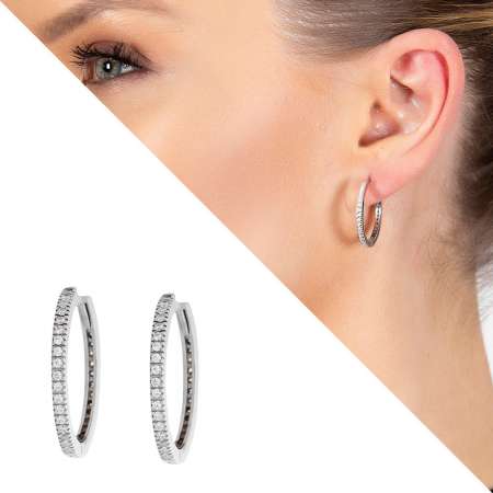 Elmas Görünümlü Tek Sıra Zirkon Taşlı Halka Tasarım 925 Ayar Gümüş Küpe - Tesbihane