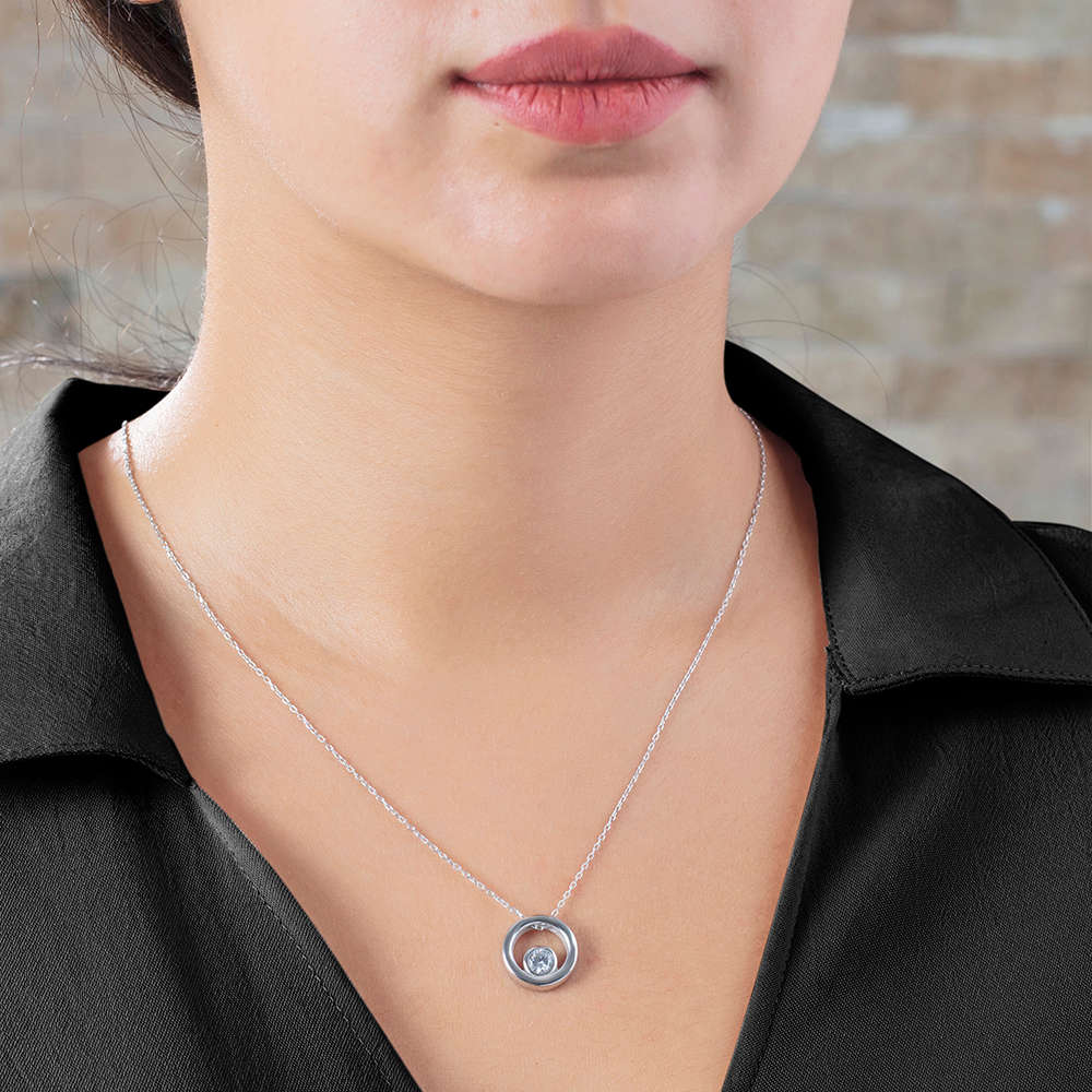 Elmas Görünümlü Tektaş Halka Tasarım 925 Ayar Gümüş Bayan Kolye - 3