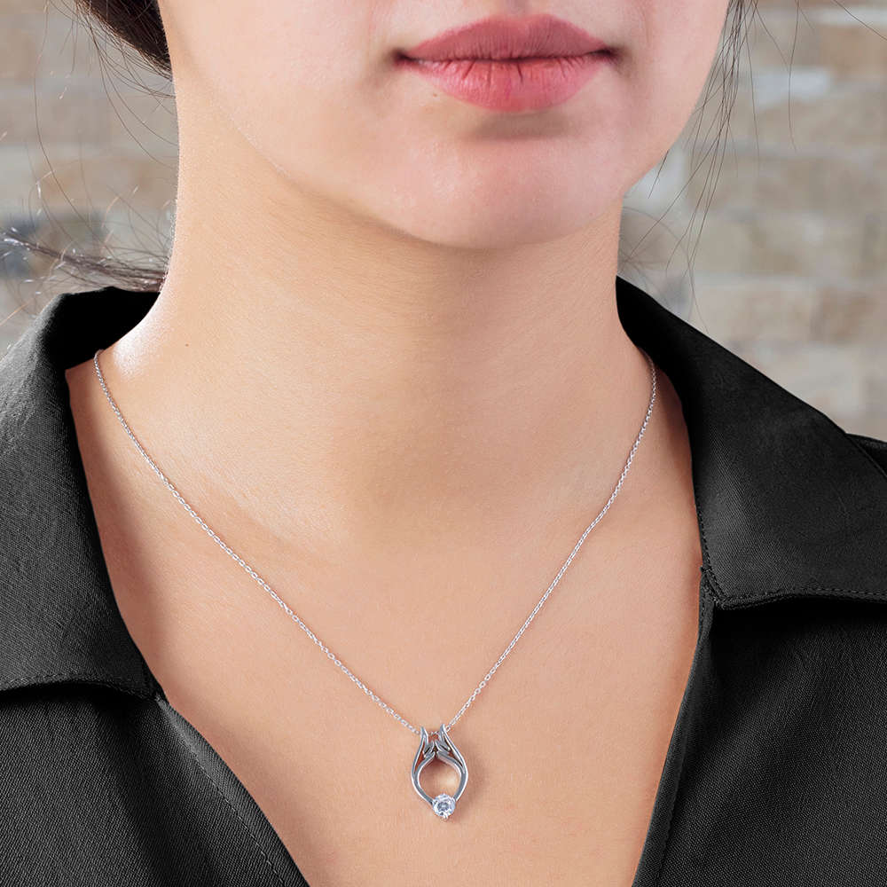 Starlight Diamond Tektaş Lale Tasarım 925 Ayar Gümüş Bayan Kolye - 3