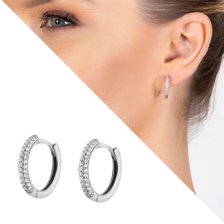 Elmas Görünümlü Üç Sıra Zirkon Taşlı Halka Tasarım 925 Ayar Gümüş Küpe - Tesbihane