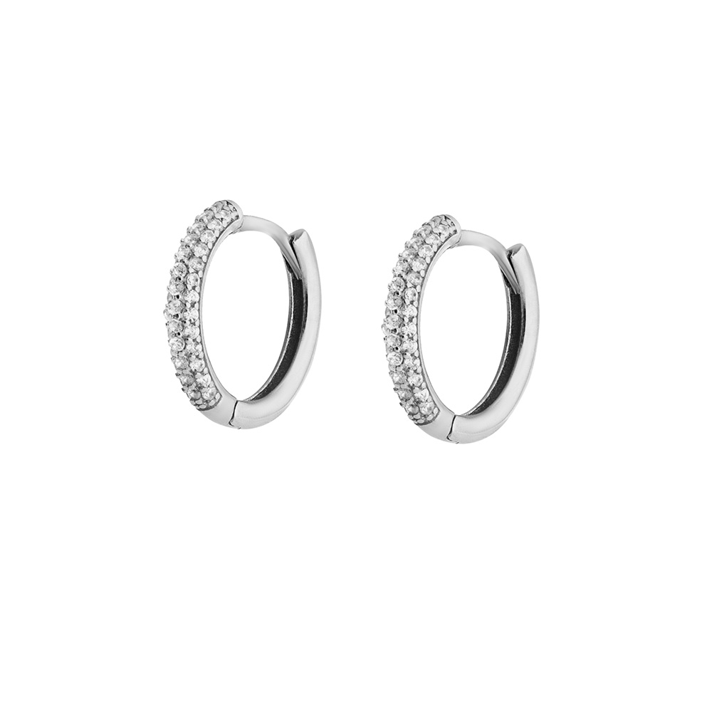 Elmas Görünümlü Üç Sıra Zirkon Taşlı Halka Tasarım 925 Ayar Gümüş Küpe - 5