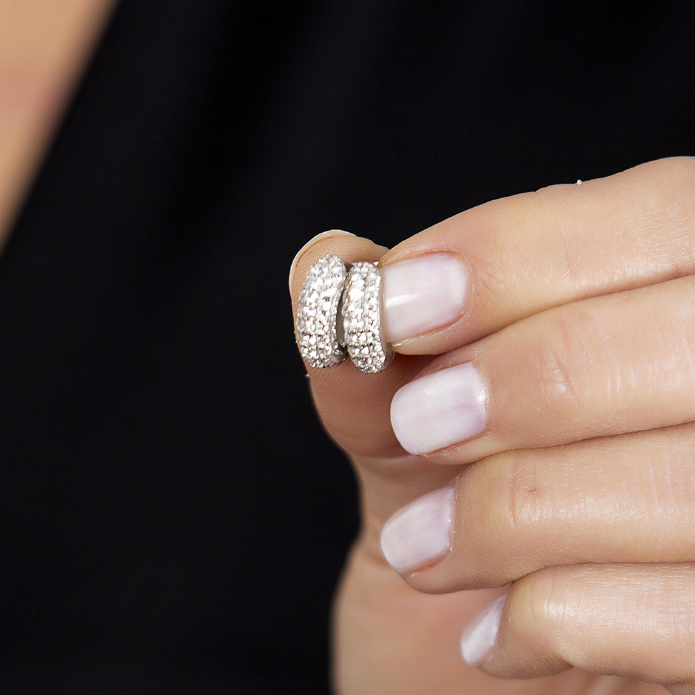 Elmas Görünümlü Zirkon Taşlı Halka Tasarım 925 Ayar Gümüş Küpe - 2