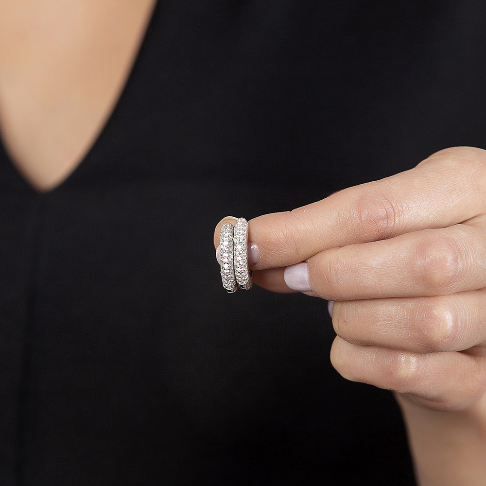 Elmas Görünümlü Zirkon Taşlı Maxi Halka Tasarım 925 Ayar Gümüş Küpe - 2