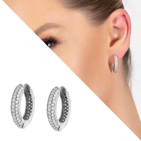 Elmas Görünümlü Zirkon Taşlı Maxi Halka Tasarım 925 Ayar Gümüş Küpe - Tesbihane