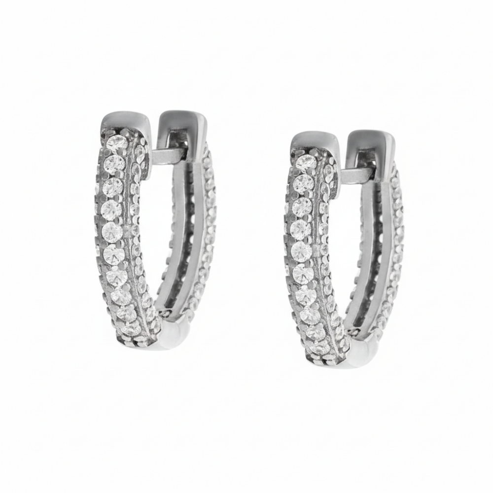 Elmas Görünümlü Zirkon Taşlı Mikro Halka Tasarım 925 Ayar Gümüş Küpe - 4