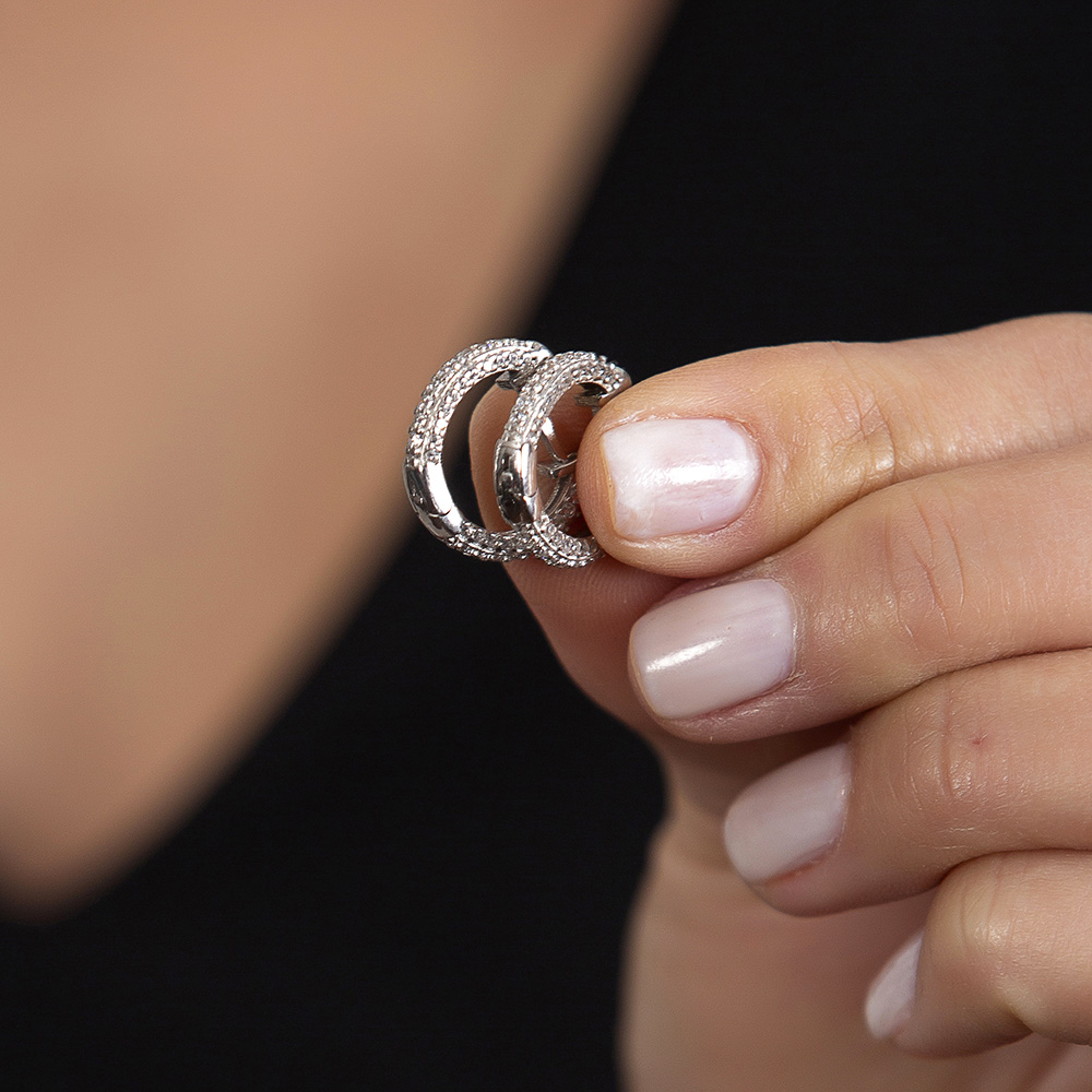 Elmas Görünümlü Zirkon Taşlı Mikro Halka Tasarım 925 Ayar Gümüş Küpe - 2