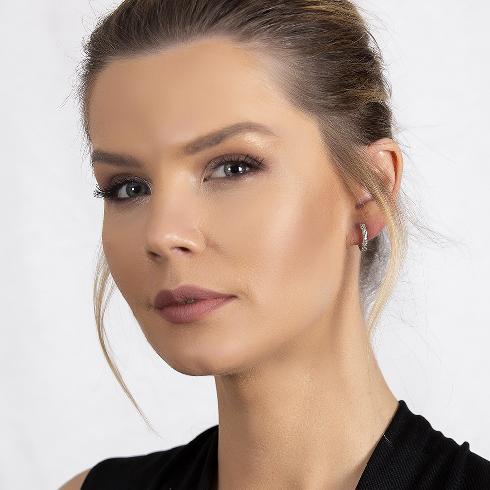 Elmas Görünümlü Zirkon Taşlı Mikro Halka Tasarım 925 Ayar Gümüş Küpe - 3