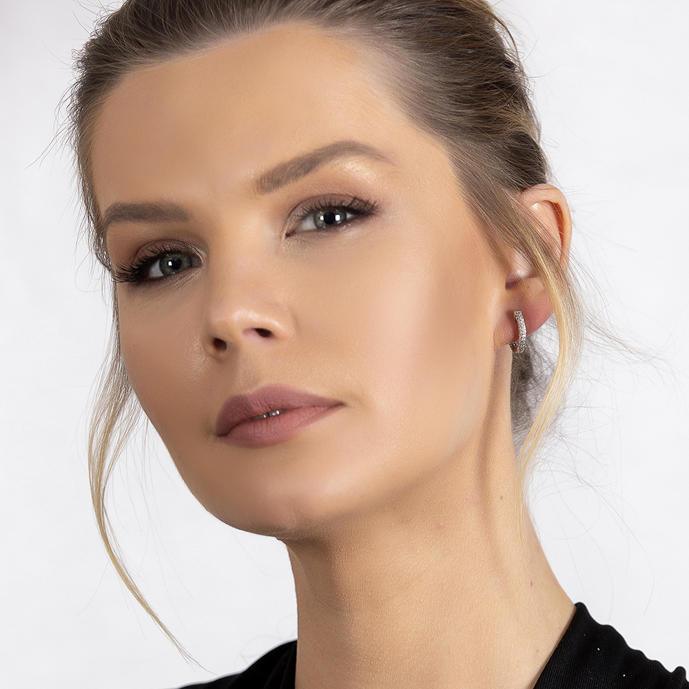 Elmas Görünümlü Zirkon Taşlı Mikro Halka Tasarım 925 Ayar Gümüş Küpe - 4