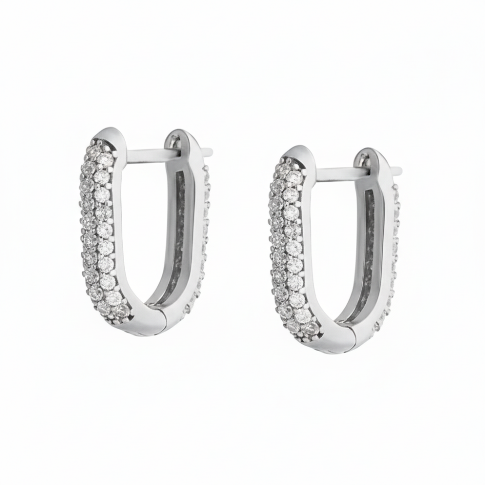 Elmas Görünümlü Zirkon Taşlı U Tasarım 925 Ayar Kadın Gümüş Küpe - 5