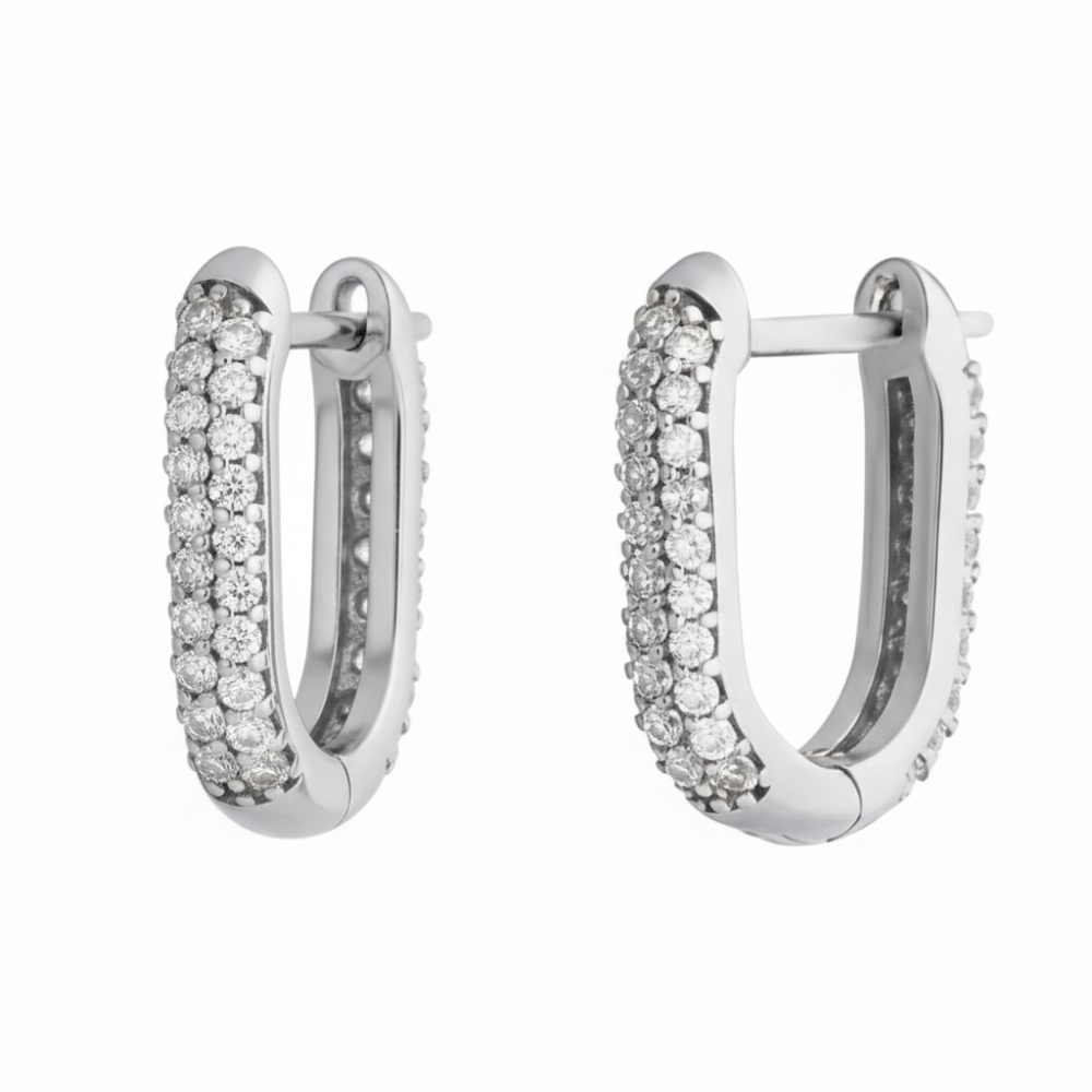 Elmas Görünümlü Zirkon Taşlı U Tasarım 925 Ayar Kadın Gümüş Küpe - 4