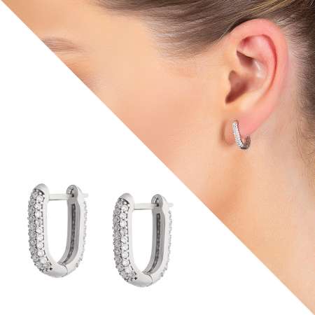 Elmas Görünümlü Zirkon Taşlı U Tasarım 925 Ayar Gümüş Küpe - Tesbihane