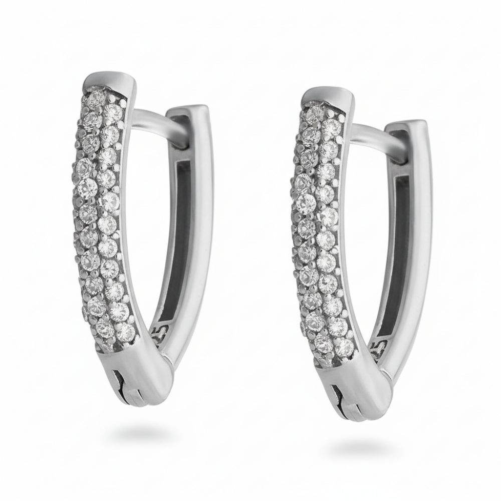 Elmas Görünümlü Zirkon Taşlı V Tasarım 925 Ayar Kadın Gümüş Küpe - 4