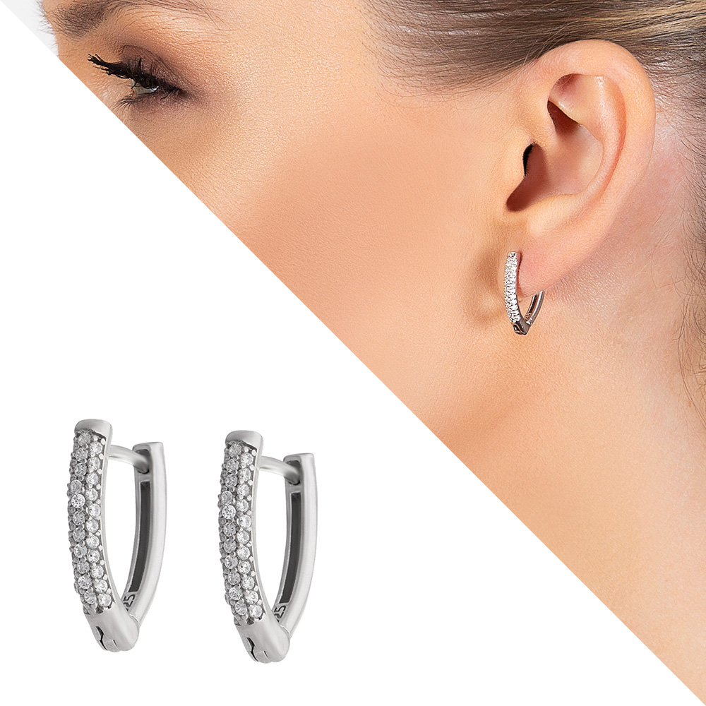 Elmas Görünümlü Zirkon Taşlı V Tasarım 925 Ayar Gümüş Küpe - 1