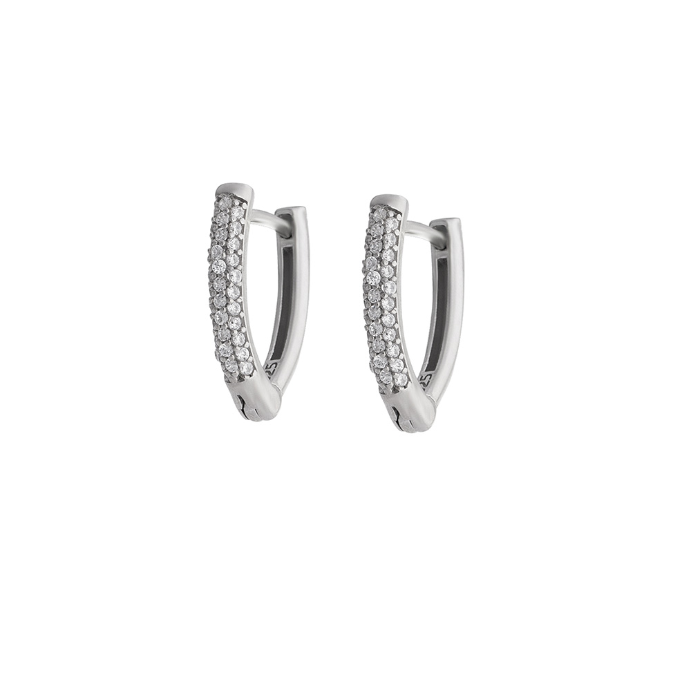 Elmas Görünümlü Zirkon Taşlı V Tasarım 925 Ayar Gümüş Küpe - 5