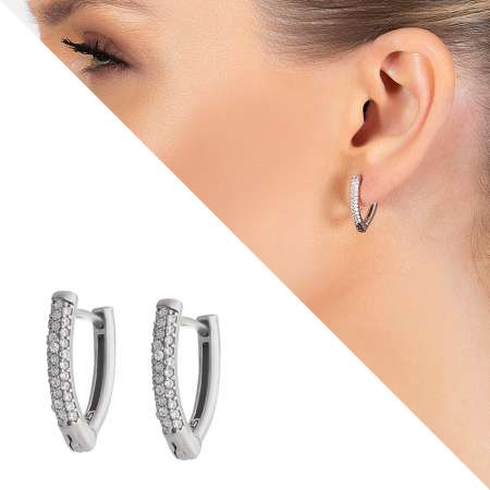 Elmas Görünümlü Zirkon Taşlı V Tasarım 925 Ayar Gümüş Küpe - Tesbihane