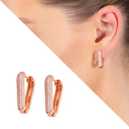 Elmas Görünümlü Zirkon Taşlı V Tasarım Rose Renk 925 Ayar Gümüş Küpe - Tesbihane