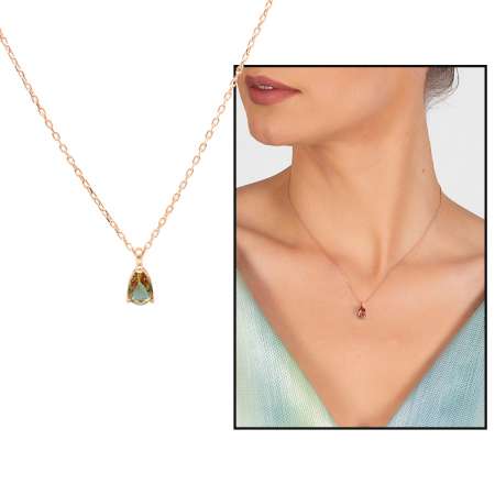 Elmas Görünümlü Zultanit Taşlı Damla Kesim Rose Renk 925 Ayar Gümüş Kadın Kolye - Tesbihane