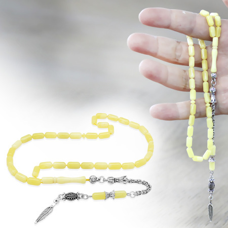 Kararmaz Metal Arnavut Zincir Püsküllü Kapsül Kesim Sarı Beyaz Beyrut Kehribar Tesbih - Tesbihane