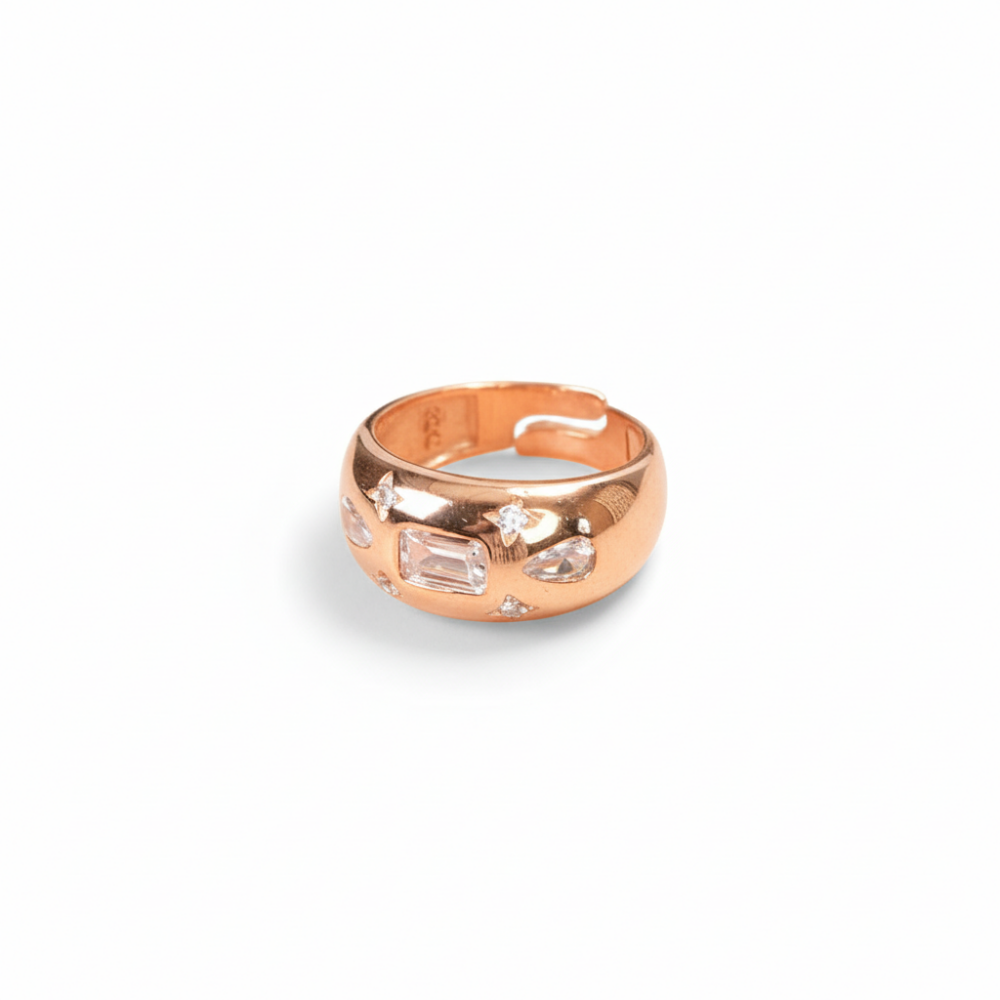 Su Damlası Yıldız Süslemeli Rose Renk Ayarlanabilir Ölçü 925 Ayar Gümüş Kadın Yüzük - 4