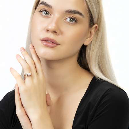 Su Damlası Yıldız Süslemeli Rose Renk Ayarlanabilir Ölçü 925 Ayar Gümüş Kadın Yüzük - Tesbihane