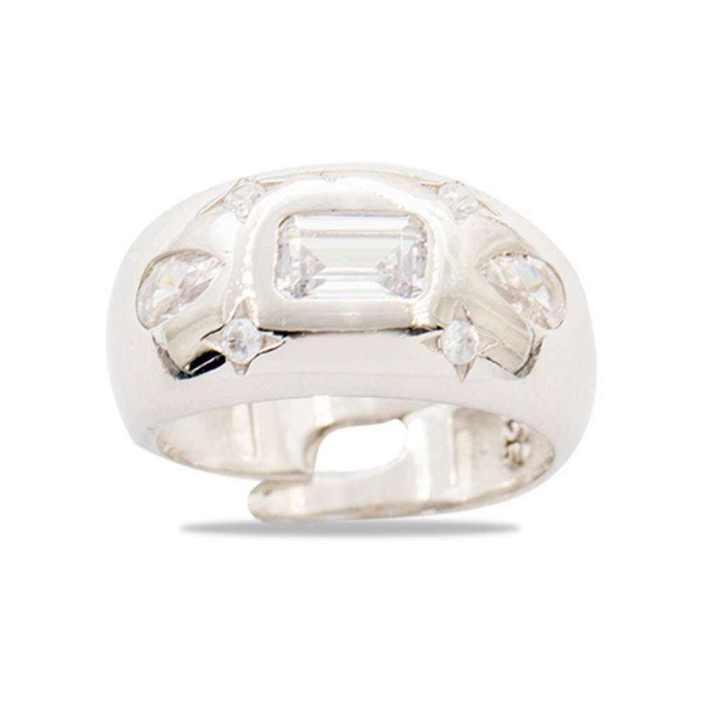 Su Damlası ve Yıldız Süslemeli Gümüş Renk Ayarlanabilir Ölçü 925 Ayar Gümüş Kadın Yüzük - 2