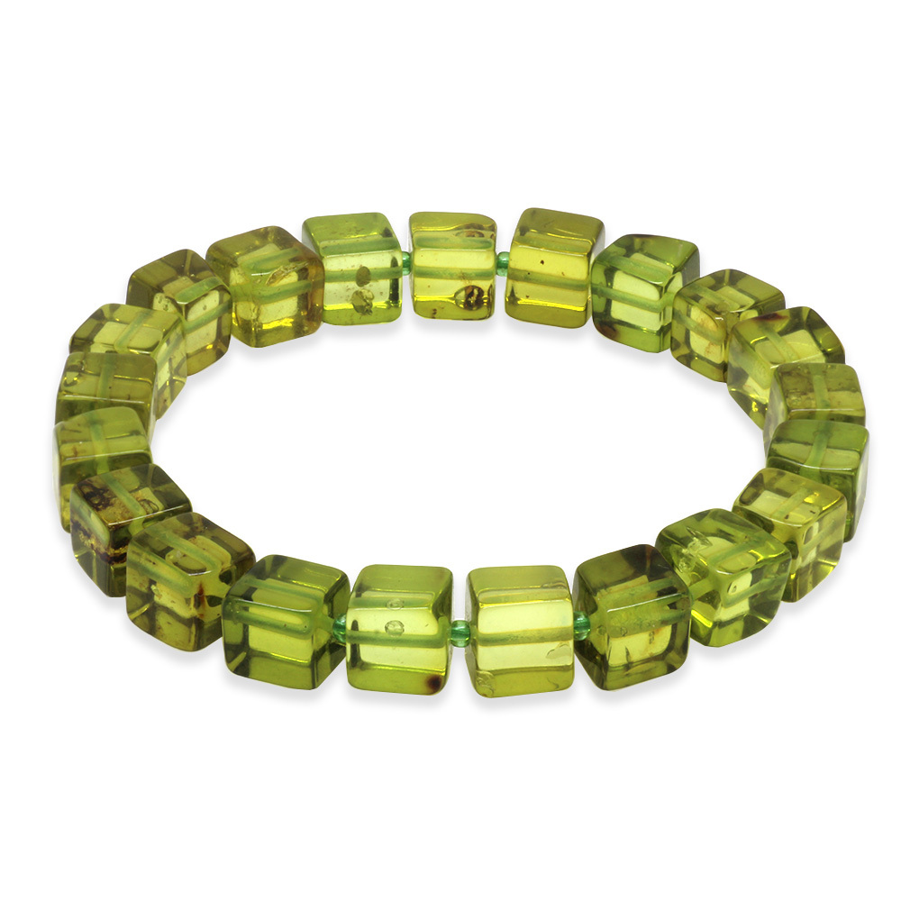 Su Yeşili Küp Kesim Doğal Damla Kehribar Erkek Bileklik - 6