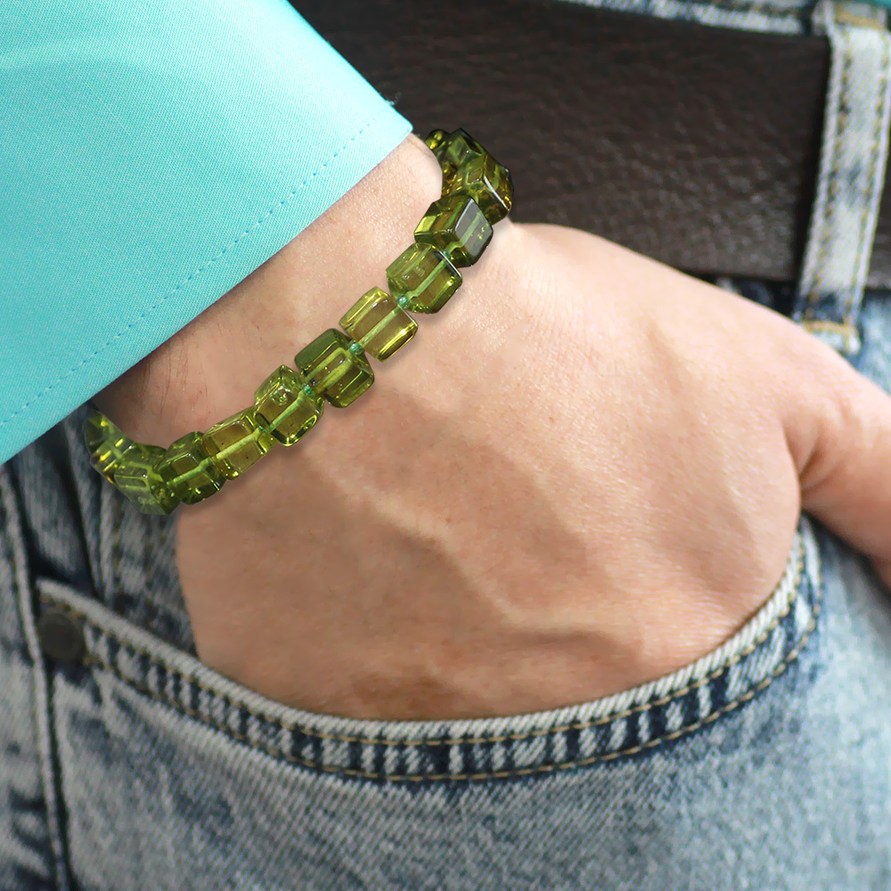 Su Yeşili Küp Kesim Doğal Damla Kehribar Erkek Bileklik - 7