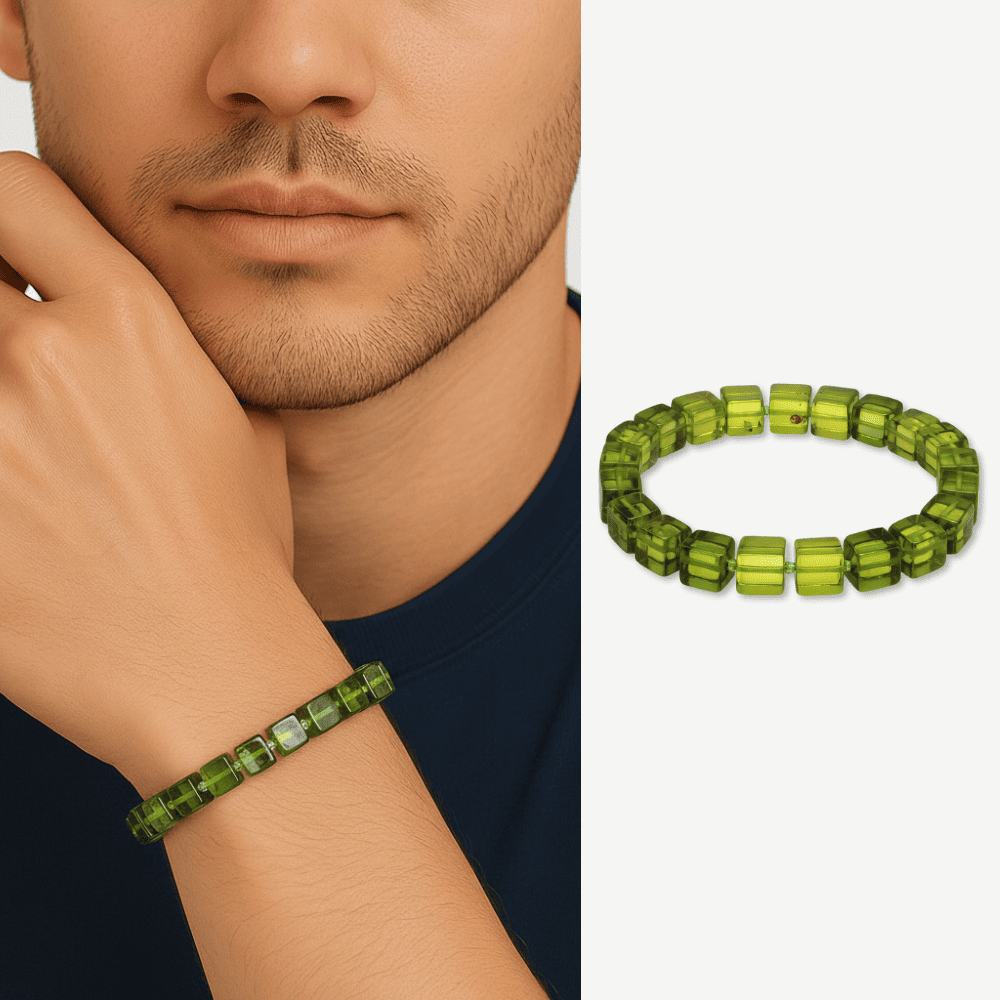 Su Yeşili Küp Kesim Doğal Damla Kehribar Erkek Bileklik - 1